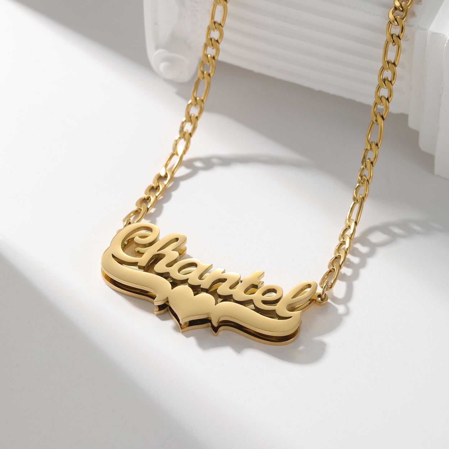 Double Plated Script Name Necklace w/ Heart Accent