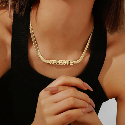 Block Letter Nameplate on Snake Chain