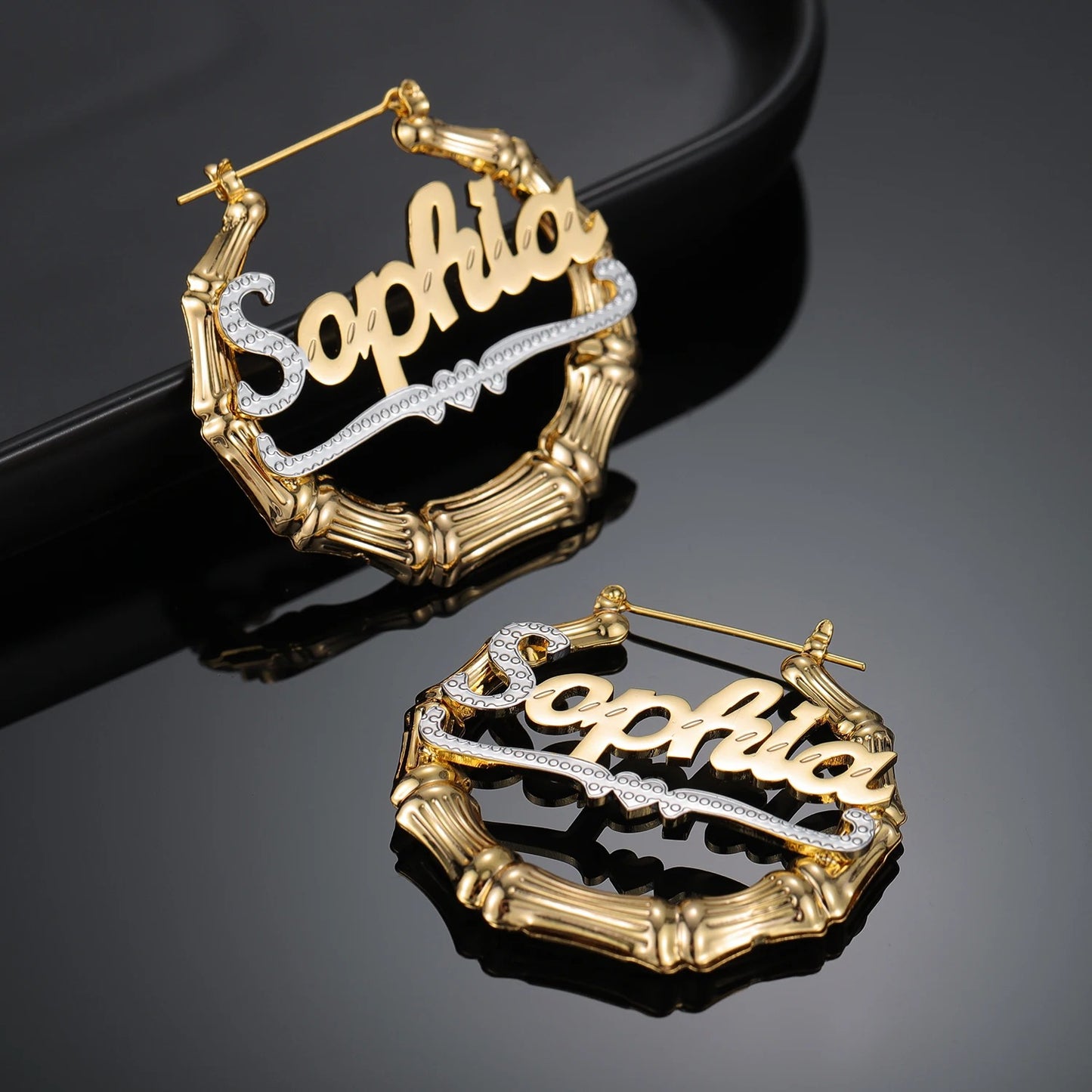 Two Tone Bamboo Hoop Earrings
