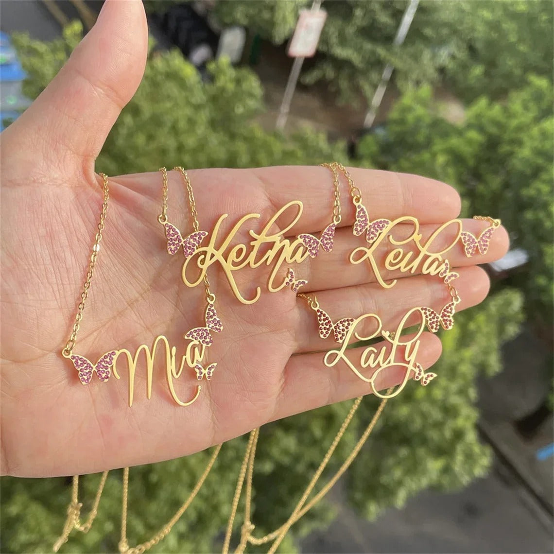 Butterfly Birthstone Signature Name Necklace