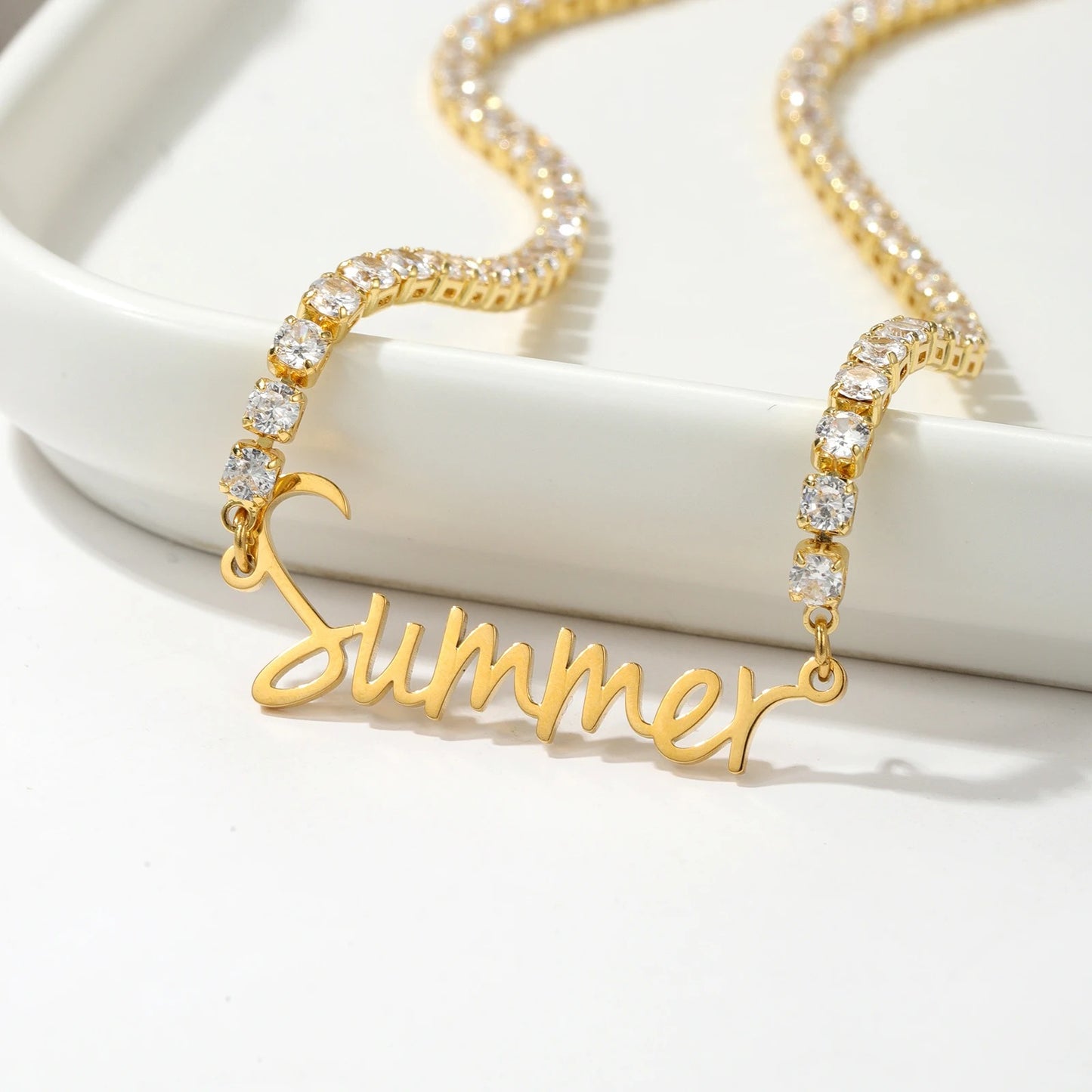 Tennis Chain Script Name Necklace