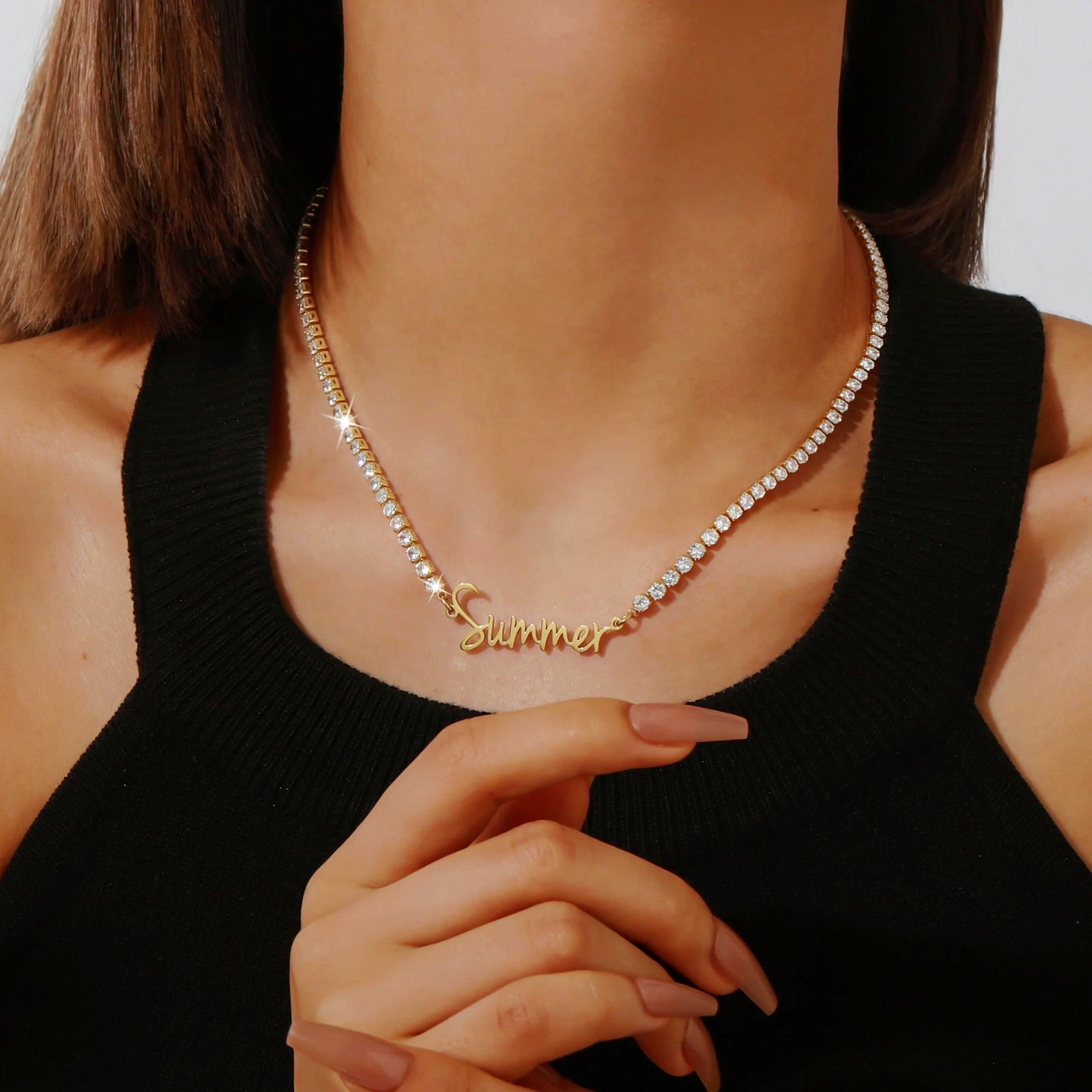 Tennis Chain Script Name Necklace