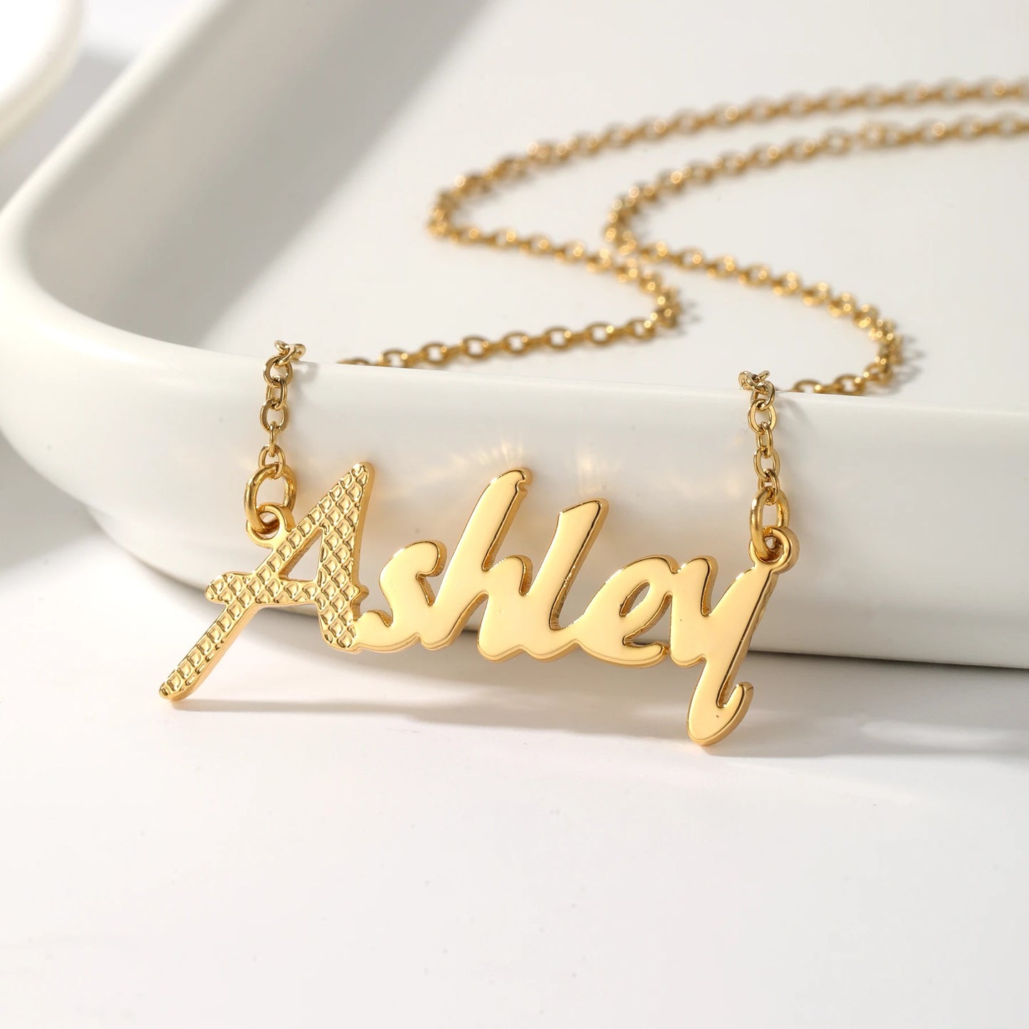 Classic Waffle Textured Name Necklace