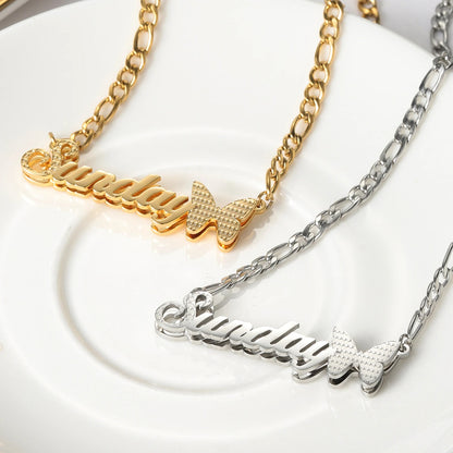 Double Layer Butterfly Nameplate Necklace