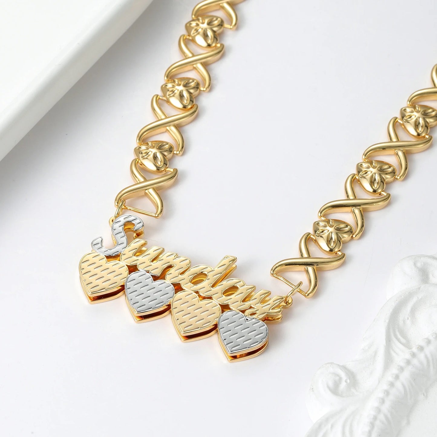 Double Plated Name Necklace with Specialty XO Chain