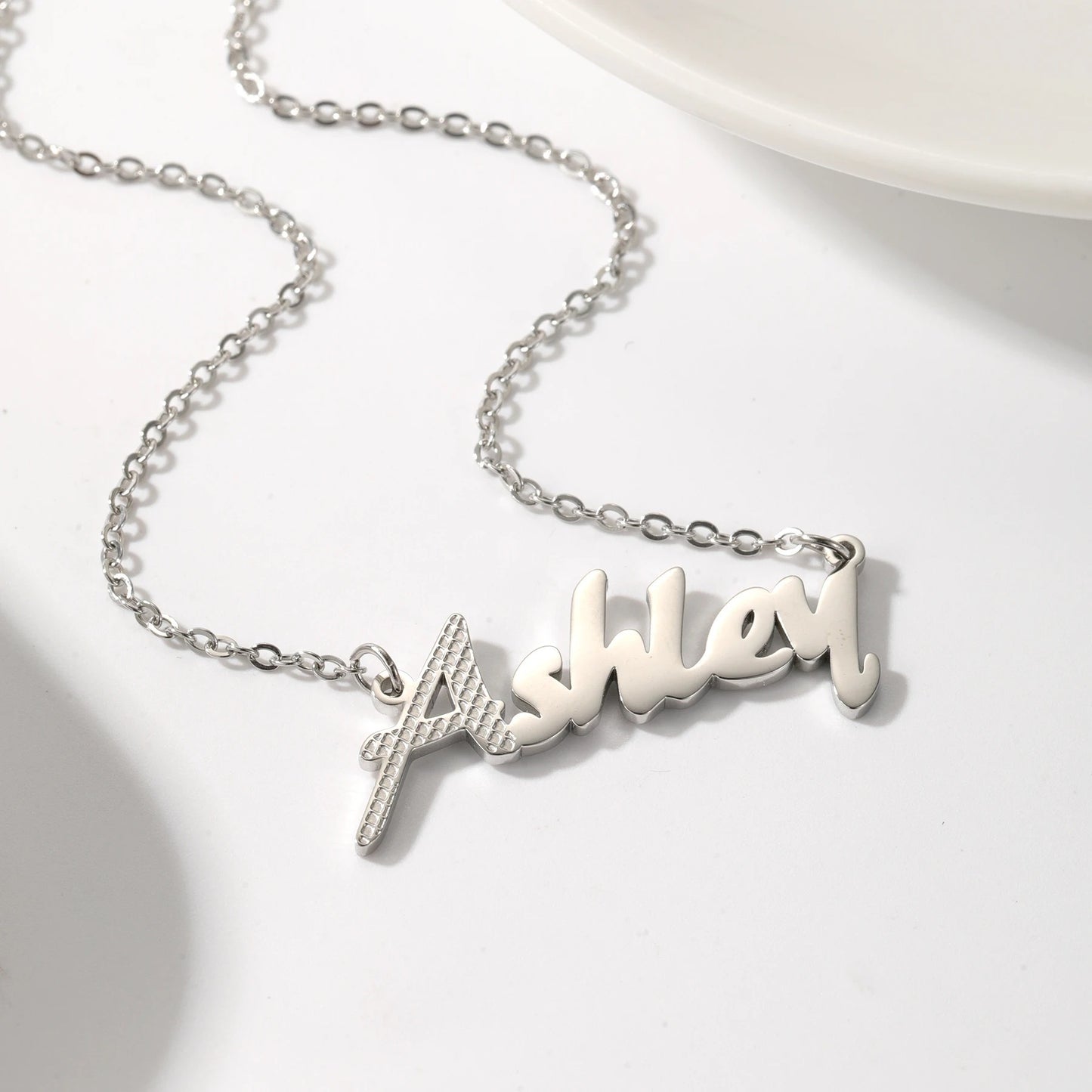 Classic Waffle Textured Name Necklace