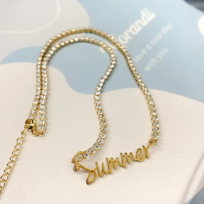 Tennis Chain Script Name Necklace