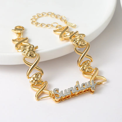 Double Plated Name Bracelet with Specialty XO Heart Chain