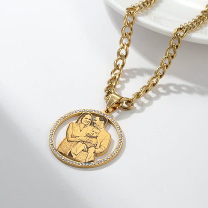 Hollow Engraved Photo Pendant Necklace