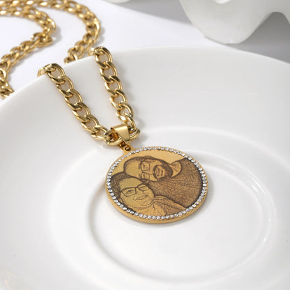 Round Engraved Photo Pendant Necklace