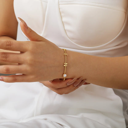 Classic Letter Bracelet with Pearl Accents