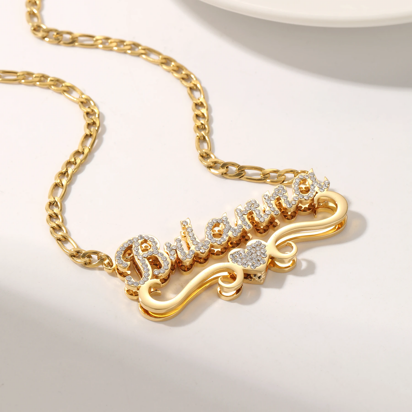 Iced Heart Nameplate Necklace
