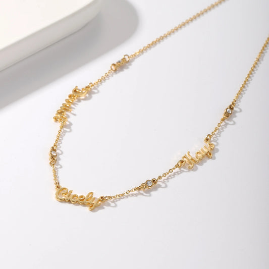 Rhinestone Spaced Multi-Name Necklace