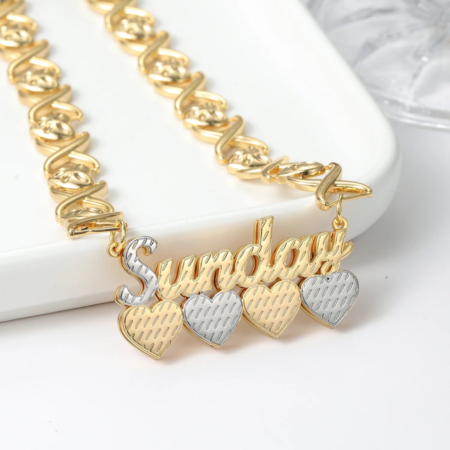 Double Plated Name Necklace with Specialty XO Chain