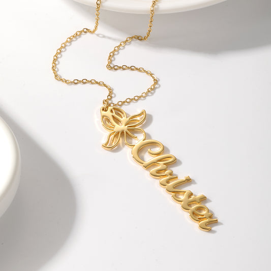 Floral Charm Vertical Name Necklace