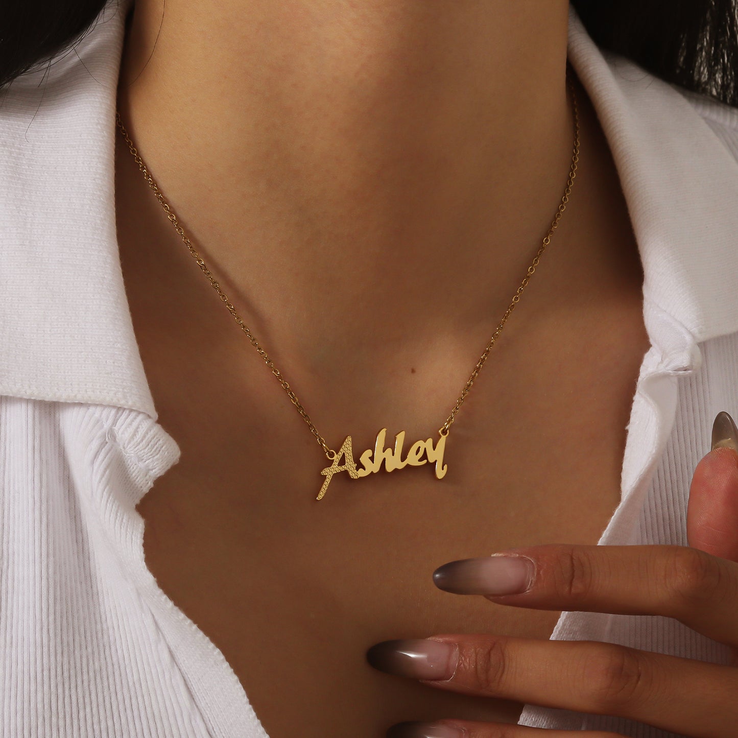 Classic Waffle Textured Name Necklace