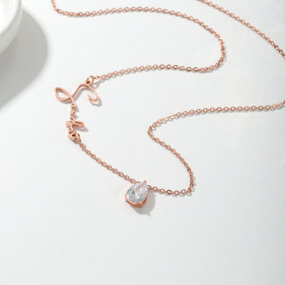 Hanging Birthstone Dainty Name Necklace