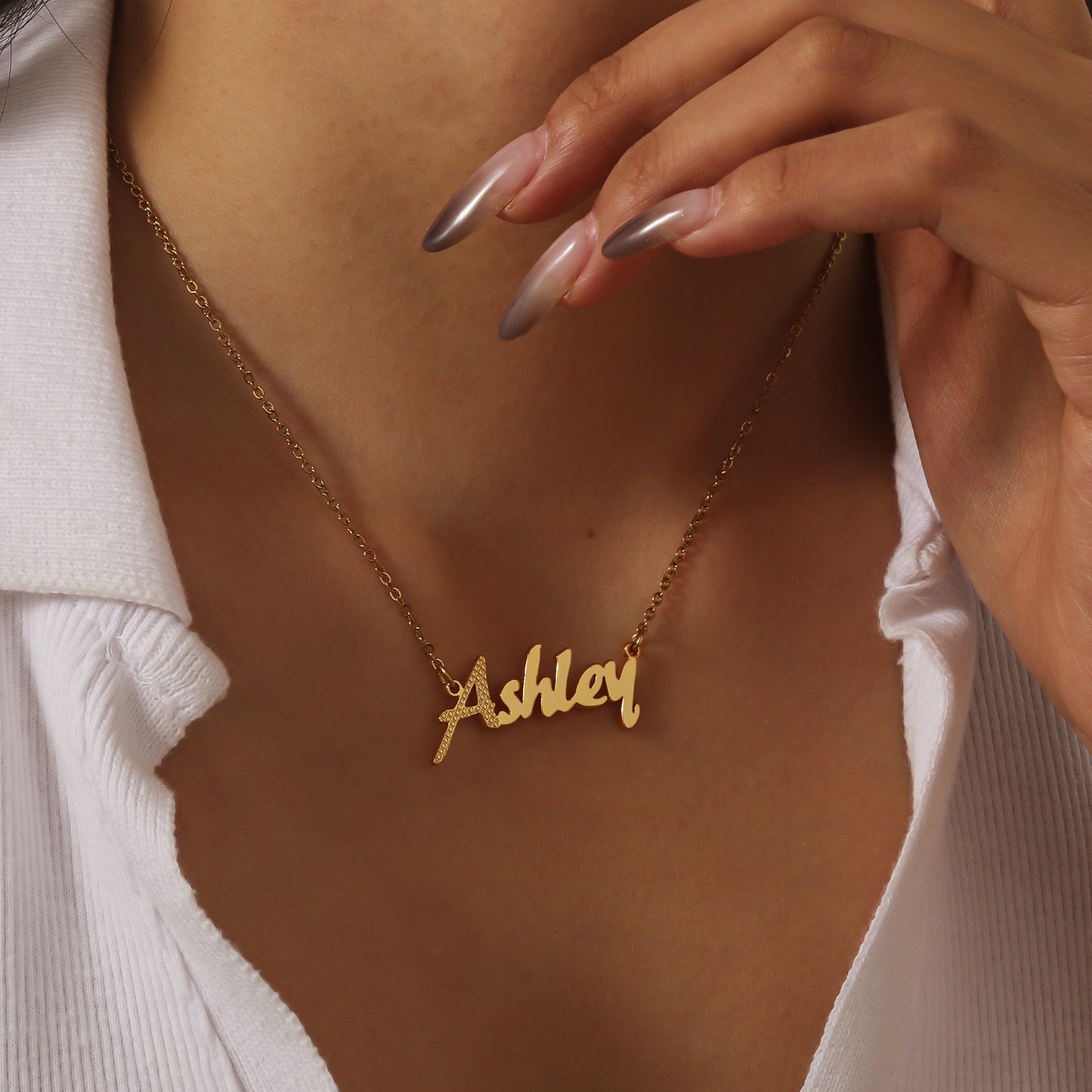 Classic Waffle Textured Name Necklace