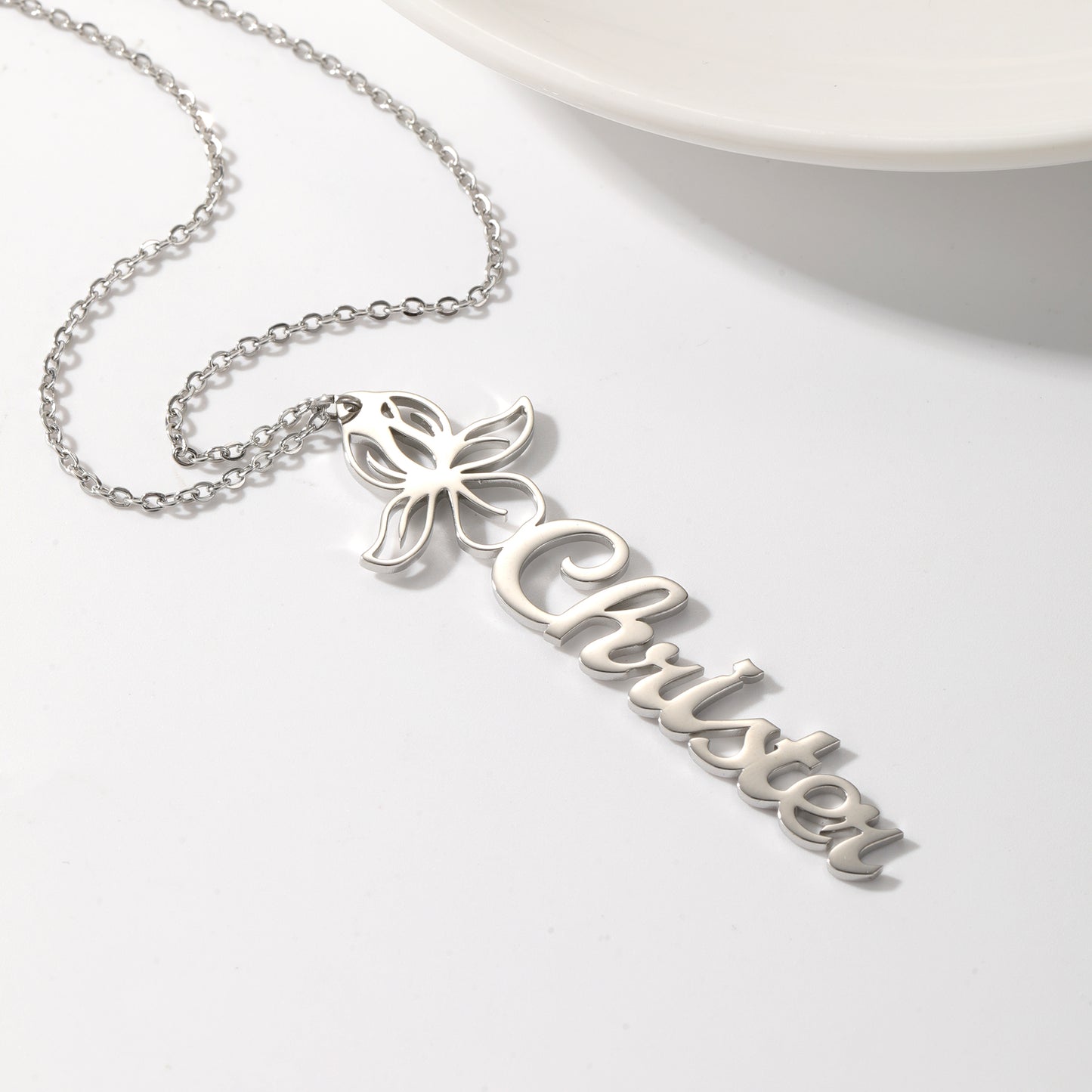 Floral Charm Vertical Name Necklace