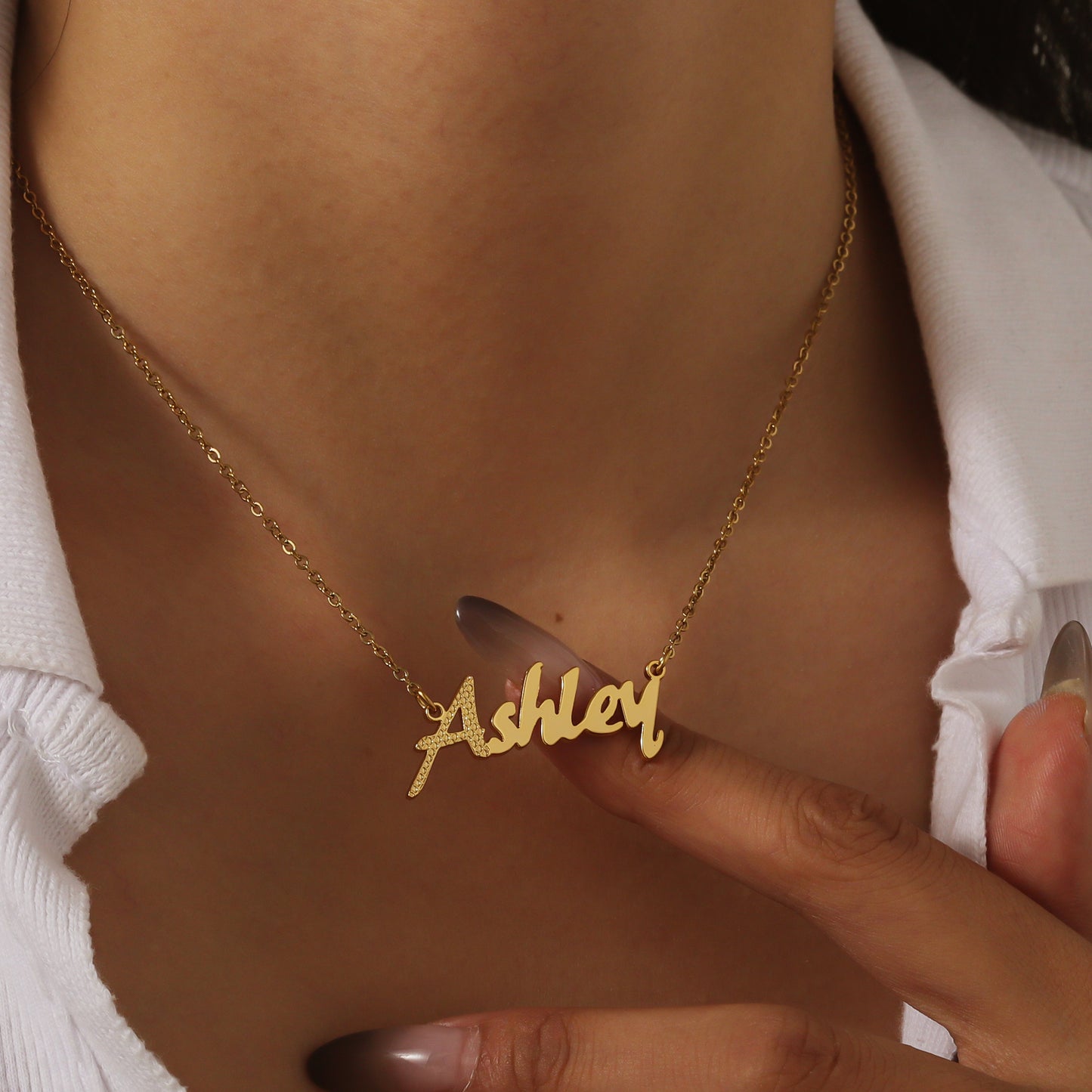 Classic Waffle Textured Name Necklace