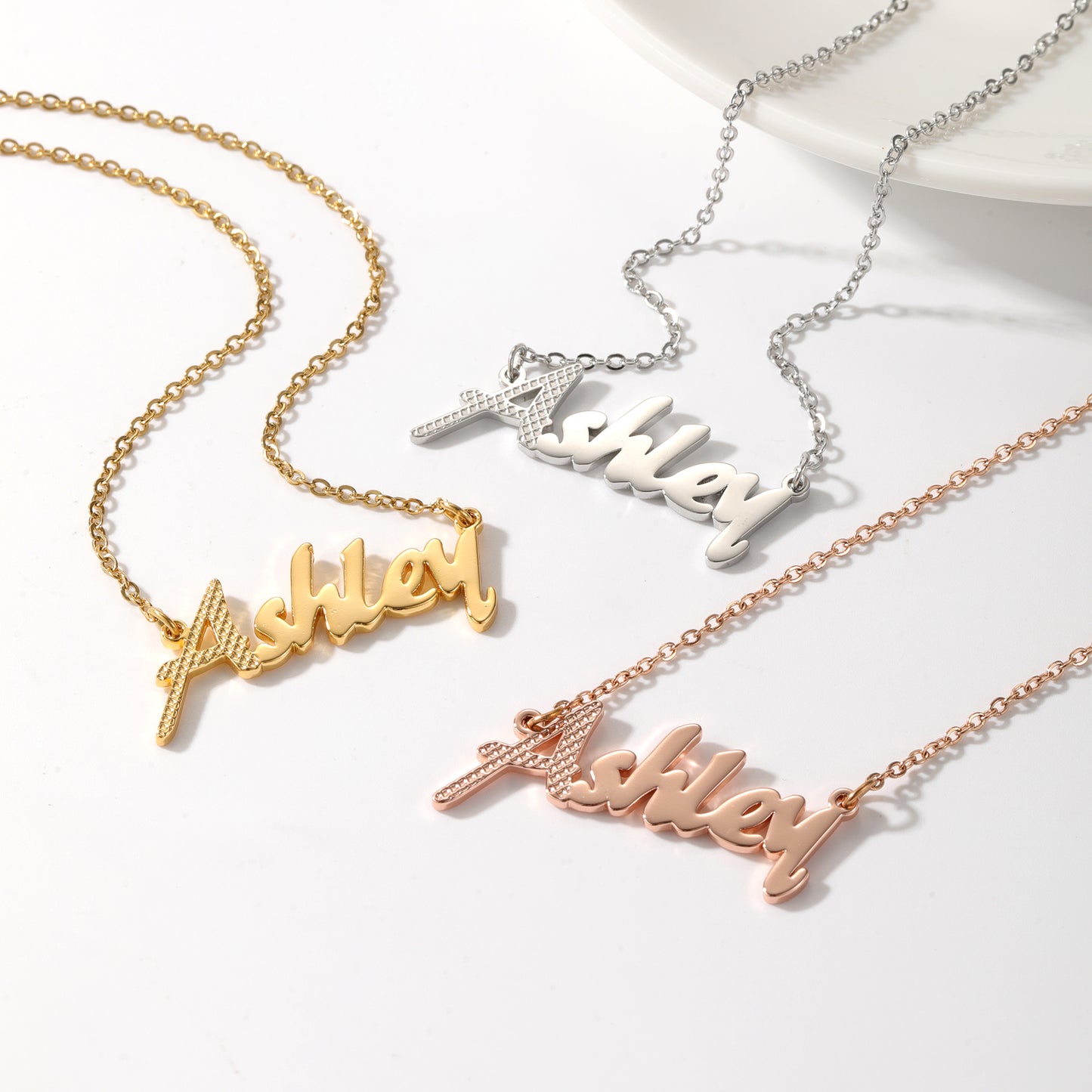 Classic Waffle Textured Name Necklace