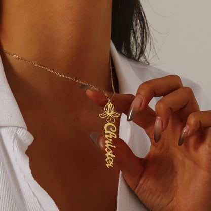 Floral Charm Vertical Name Necklace