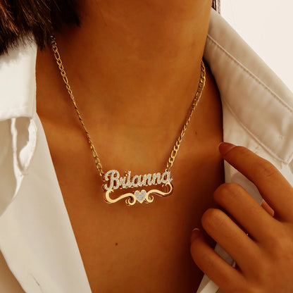 Iced Heart Nameplate Necklace