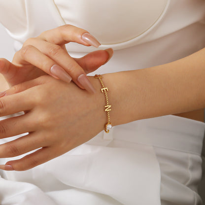 Classic Letter Bracelet with Pearl Accents