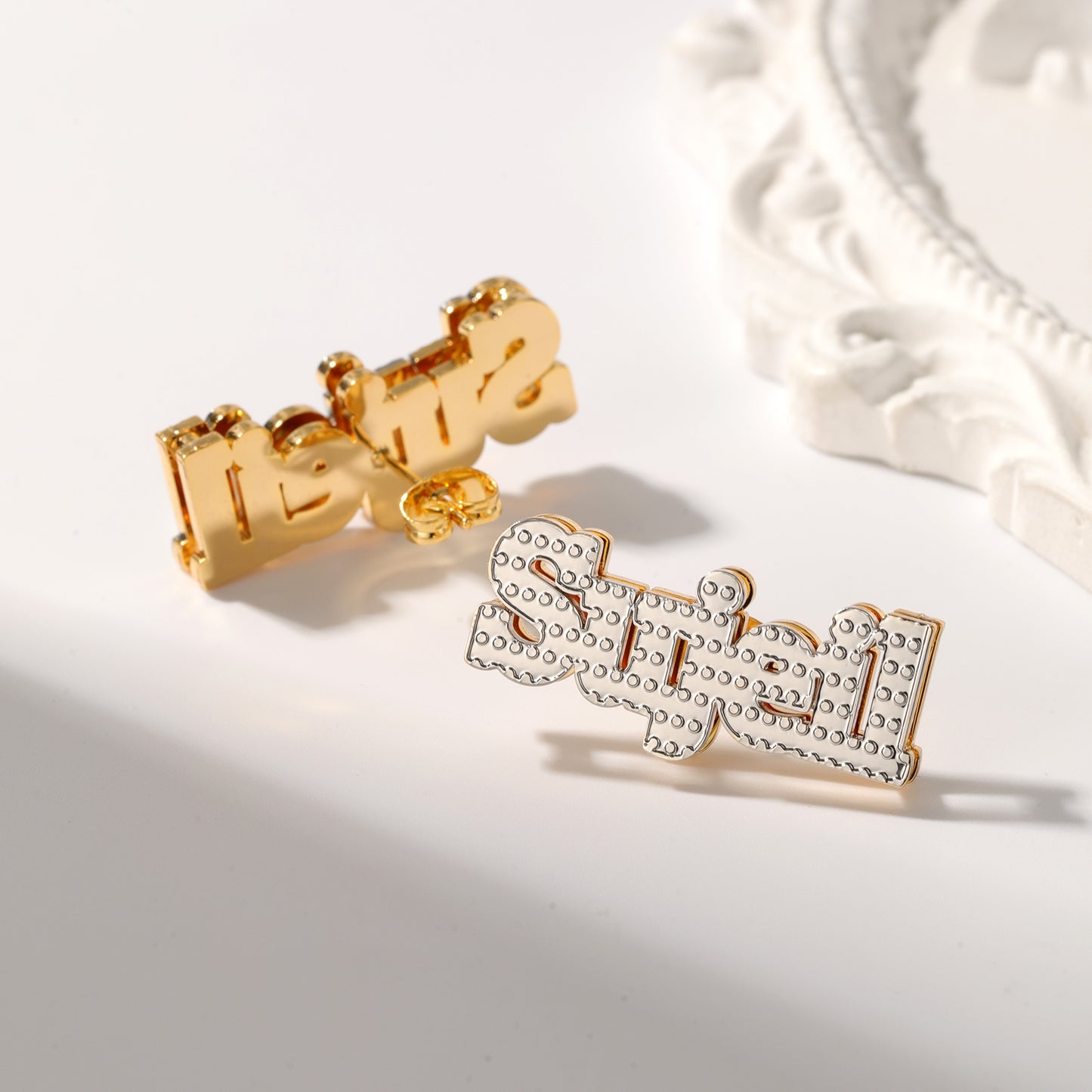 Block Letters Double Plated Stud Earrings