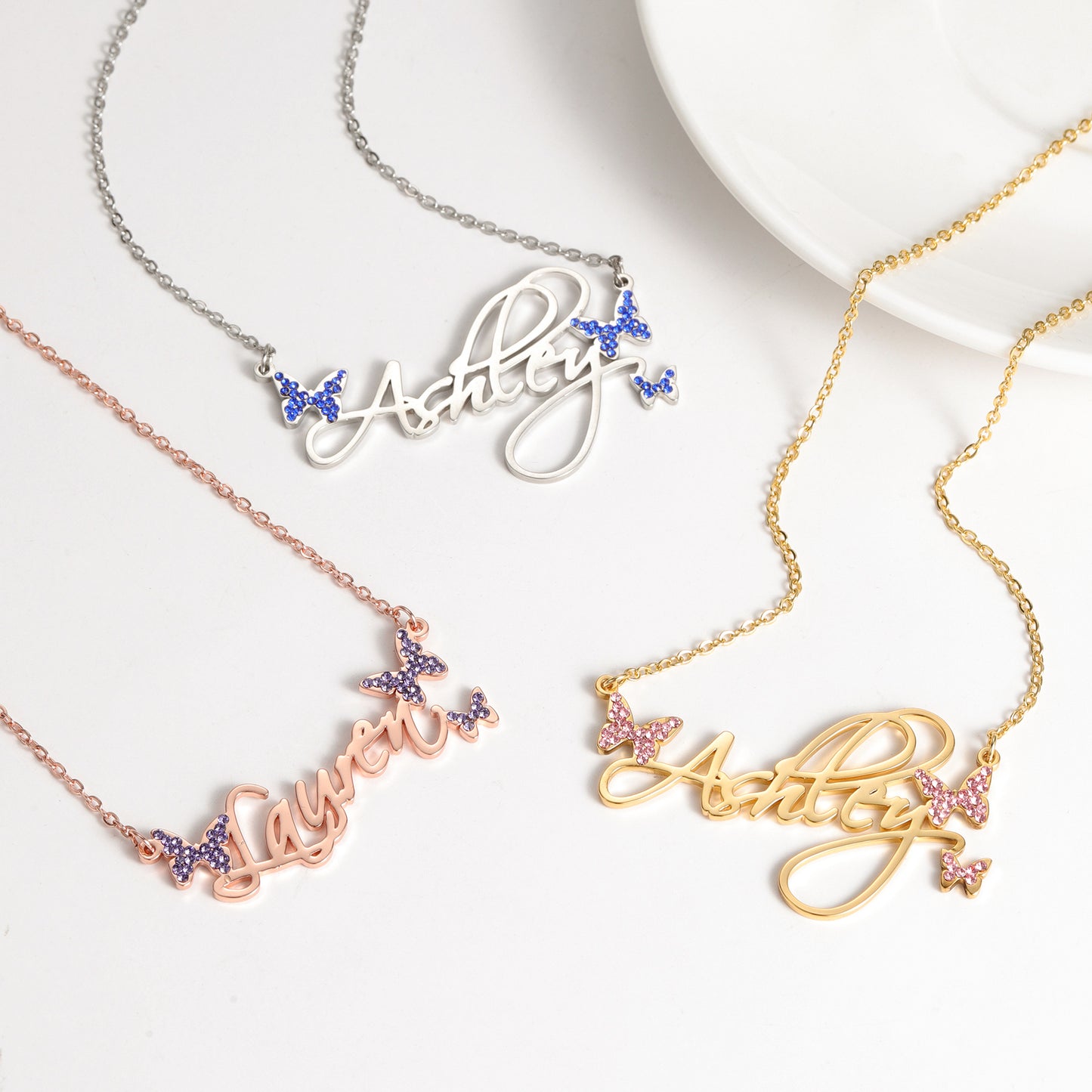 Butterfly Birthstone Signature Name Necklace