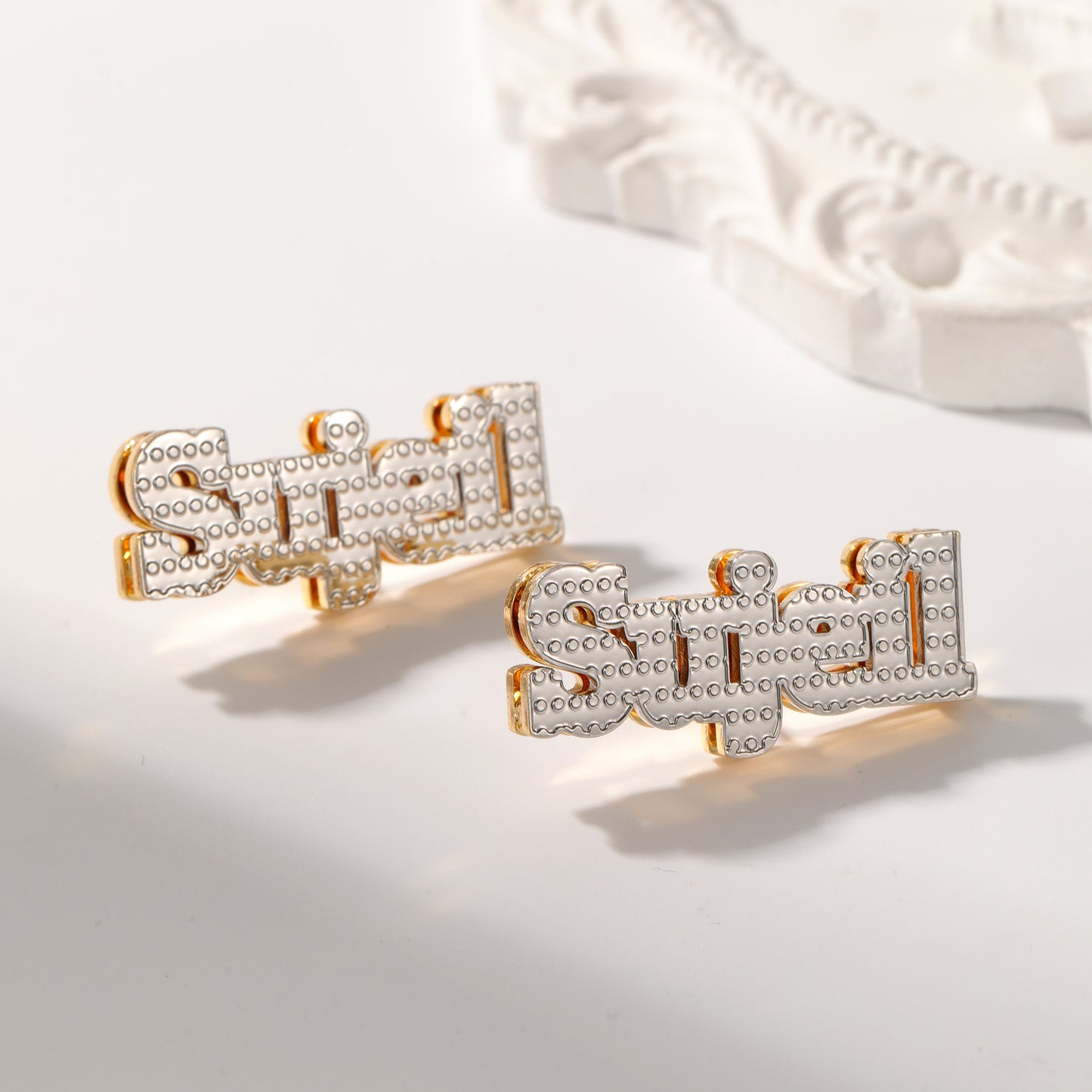 Block Letters Double Plated Stud Earrings