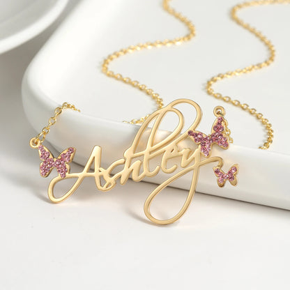 Butterfly Birthstone Signature Name Necklace