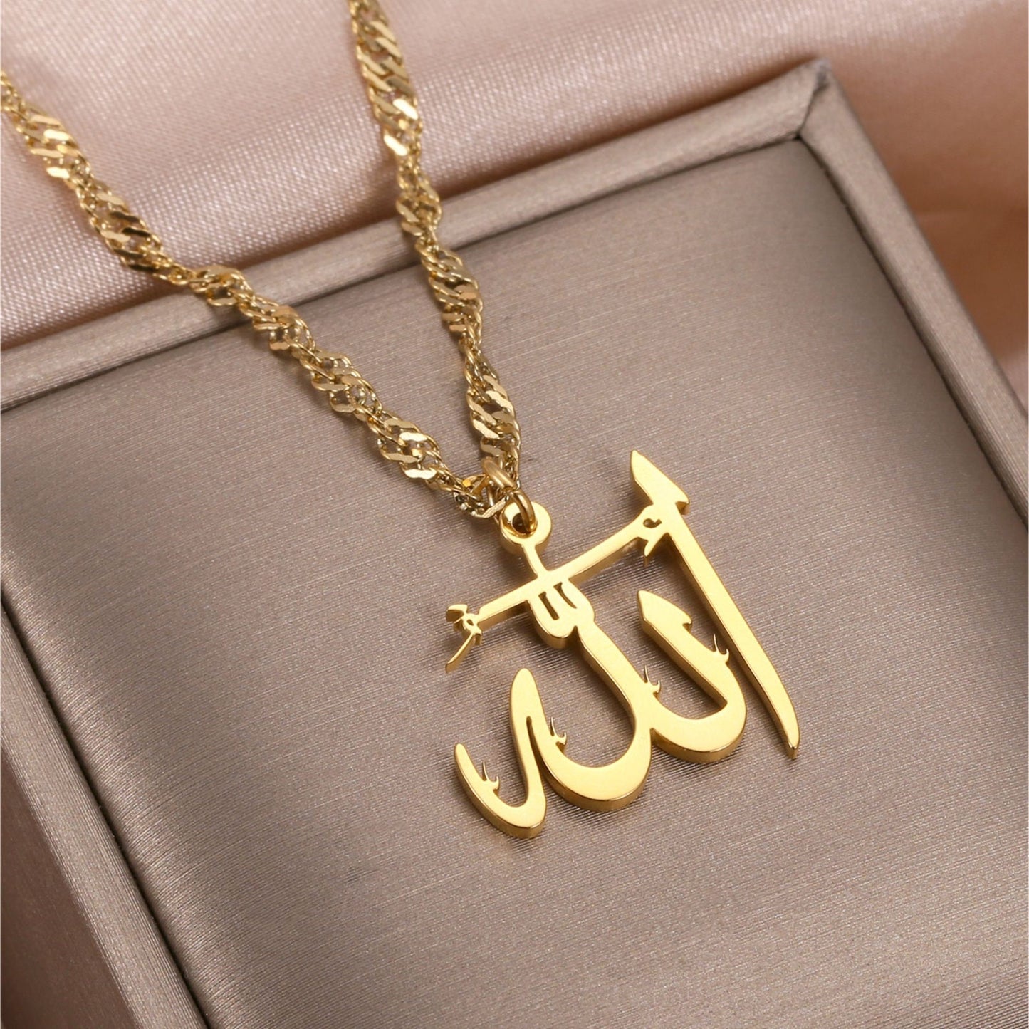 Allah Name Necklace: Stainless Steel Arabic Calligrpahy Pendant, Islamic Gift
