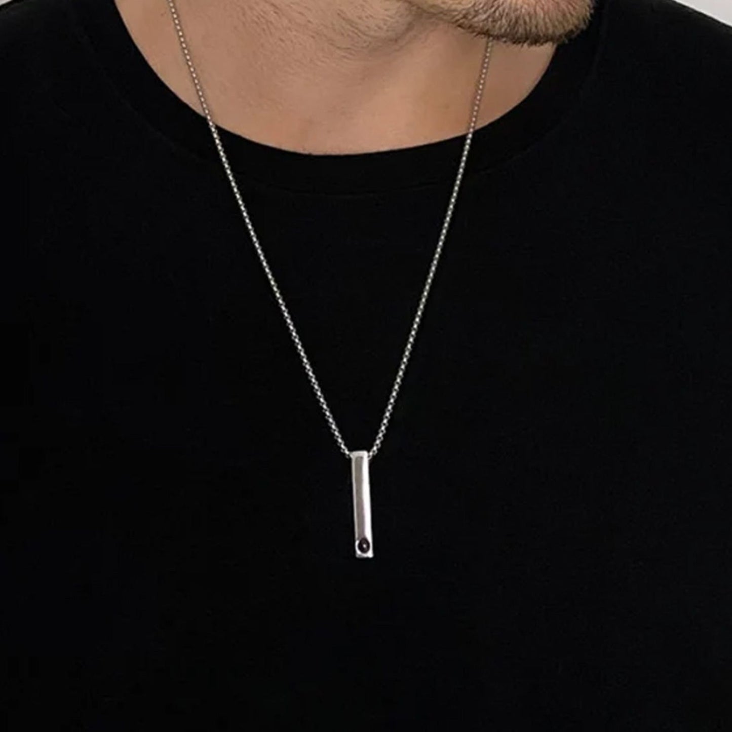 Photo Projection Necklace: Bar Necklace, Engraved Pendant