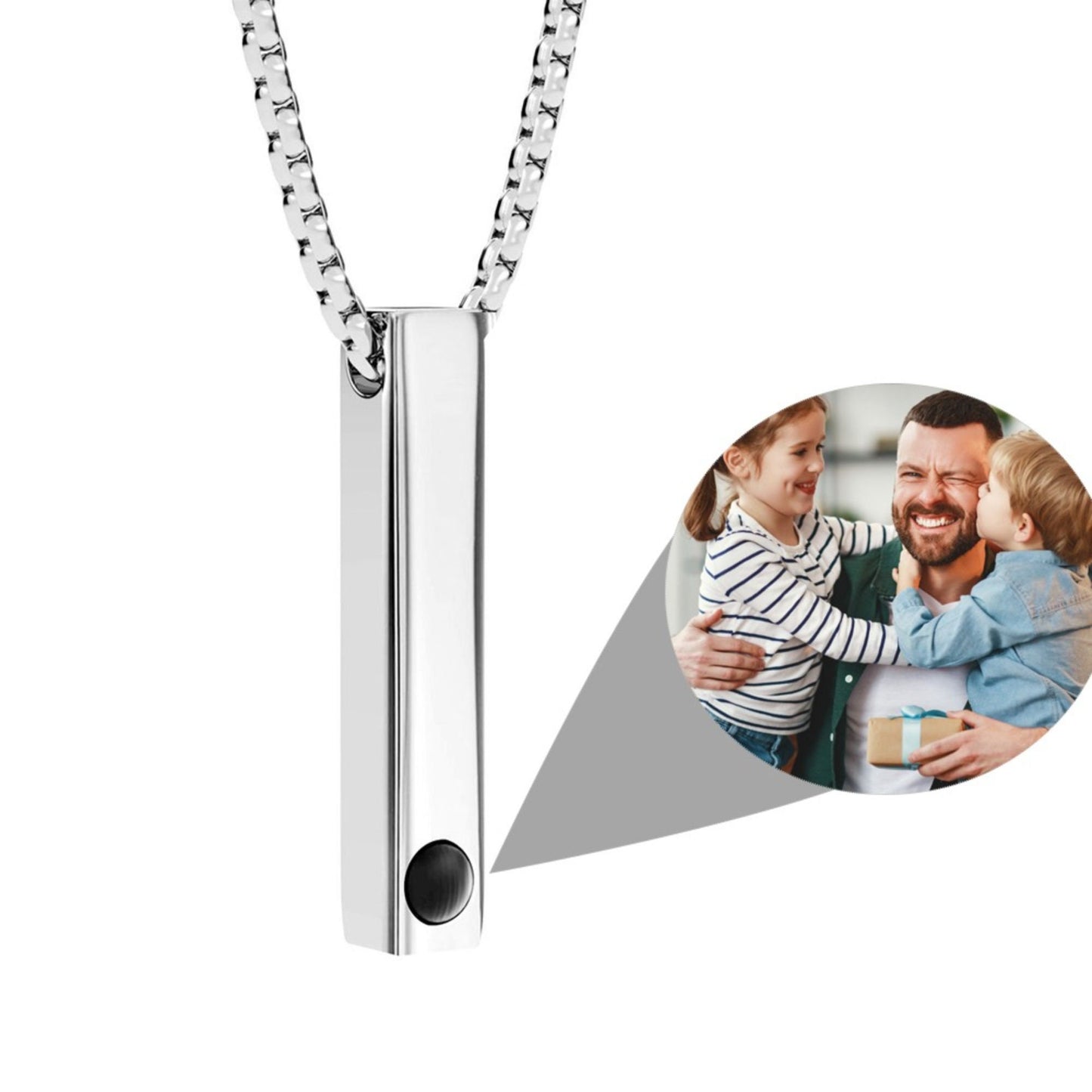 Photo Projection Necklace: Bar Necklace, Engraved Pendant