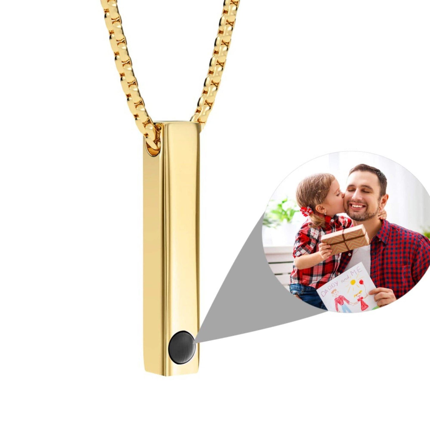 Photo Projection Necklace: Bar Necklace, Engraved Pendant