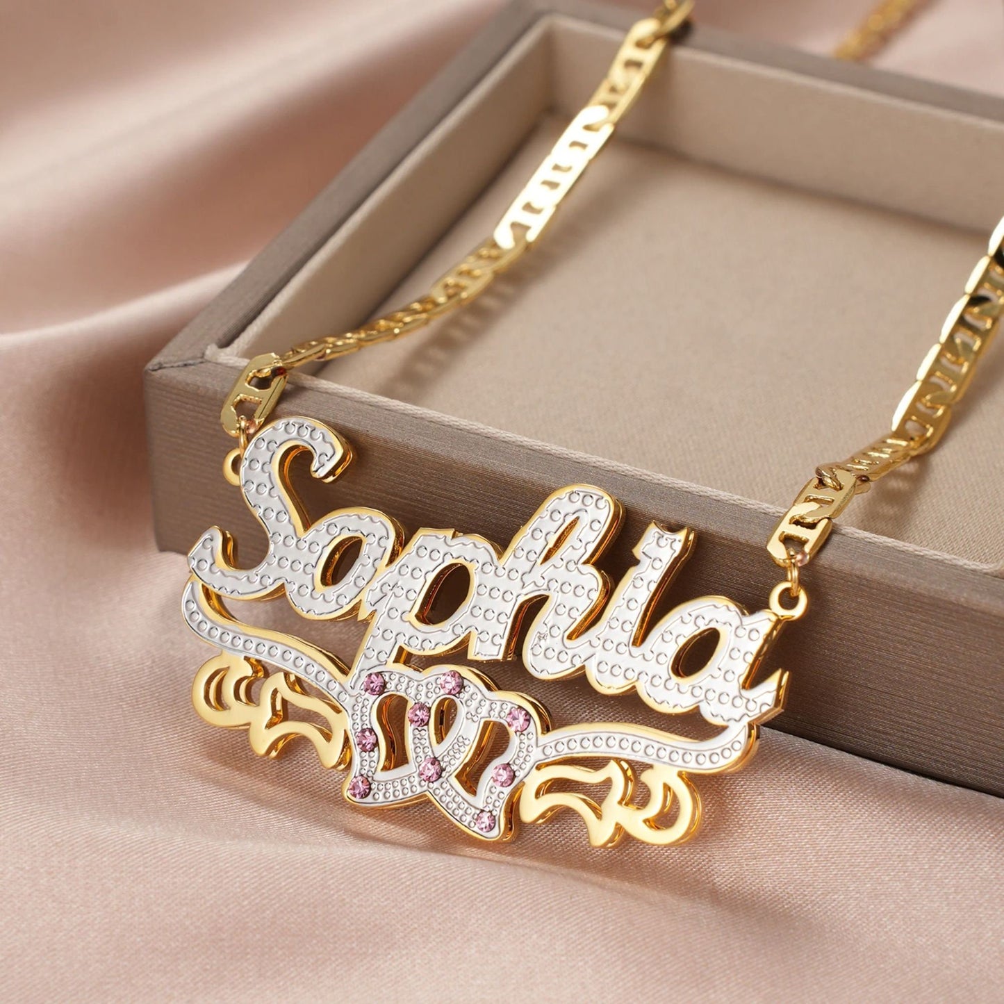 Double Plated Name Necklace: Custom Birthstone, Non Tarnish Jewelry