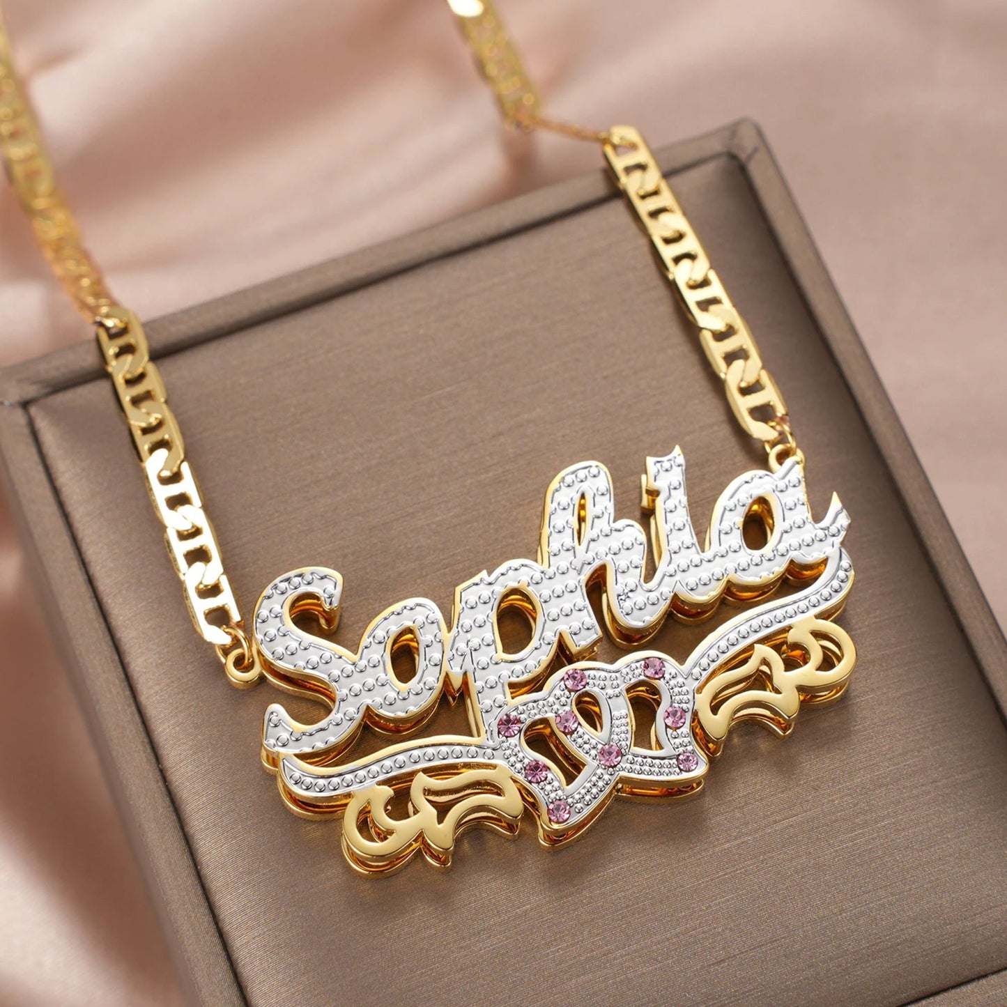 Double Plated Name Necklace: Custom Birthstone, Non Tarnish Jewelry