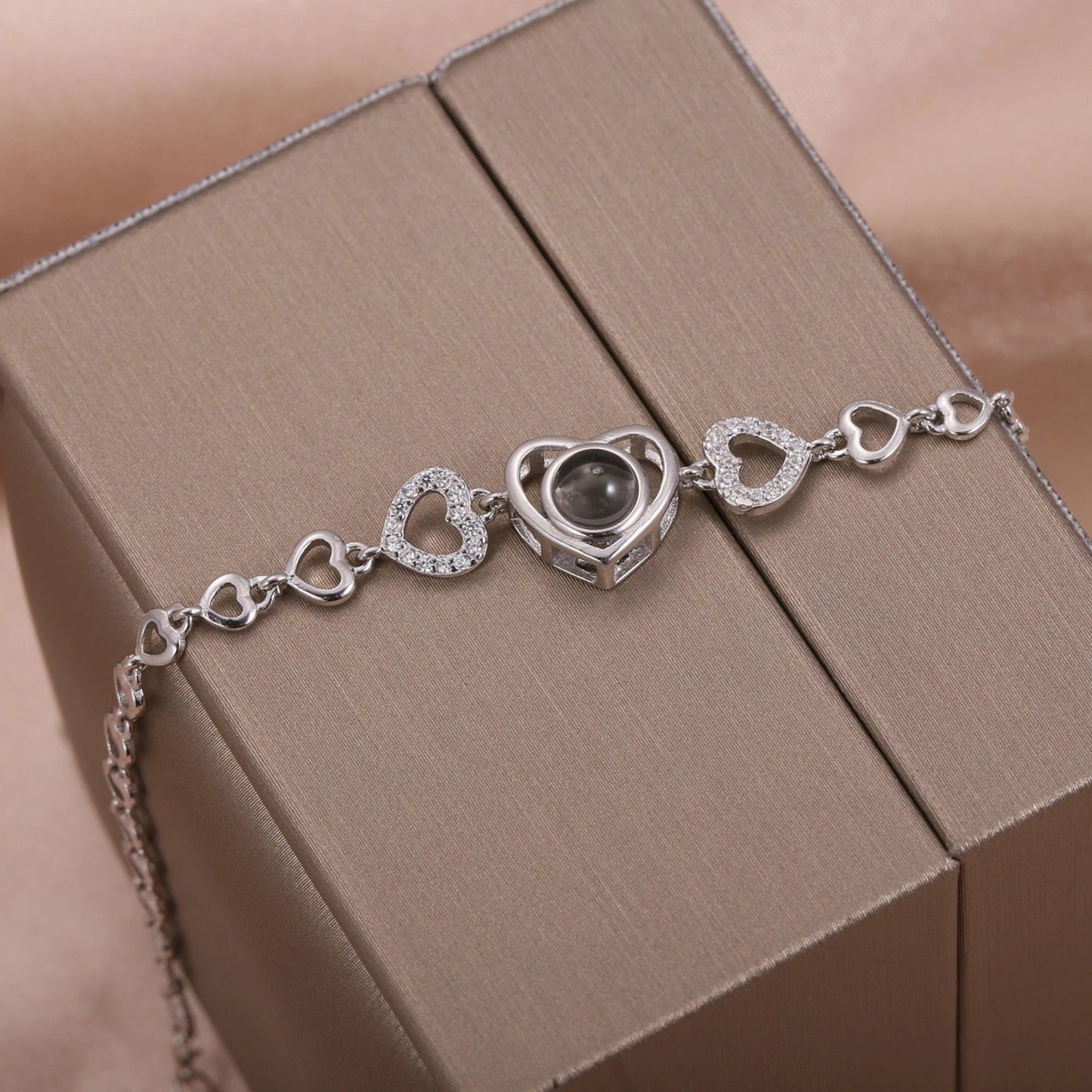 Custom Photo Projection Bracelet: 925 Sterling Silver, Memorial Jewelry