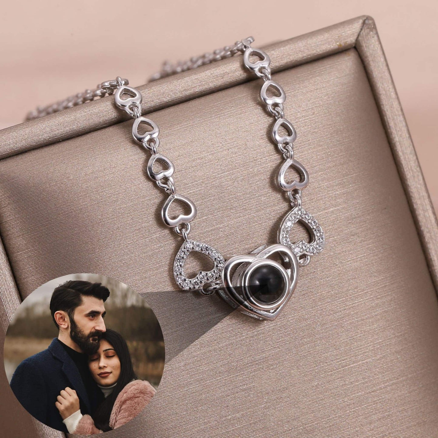 Custom Photo Projection Bracelet: 925 Sterling Silver, Memorial Jewelry