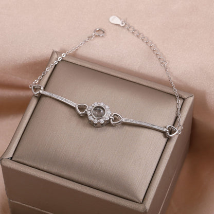 Custom Photo Projection Bracelet: 925 Sterling Silver, Sparkly Flower Design
