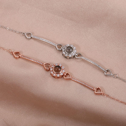 Custom Photo Projection Bracelet: 925 Sterling Silver, Sparkly Flower Design