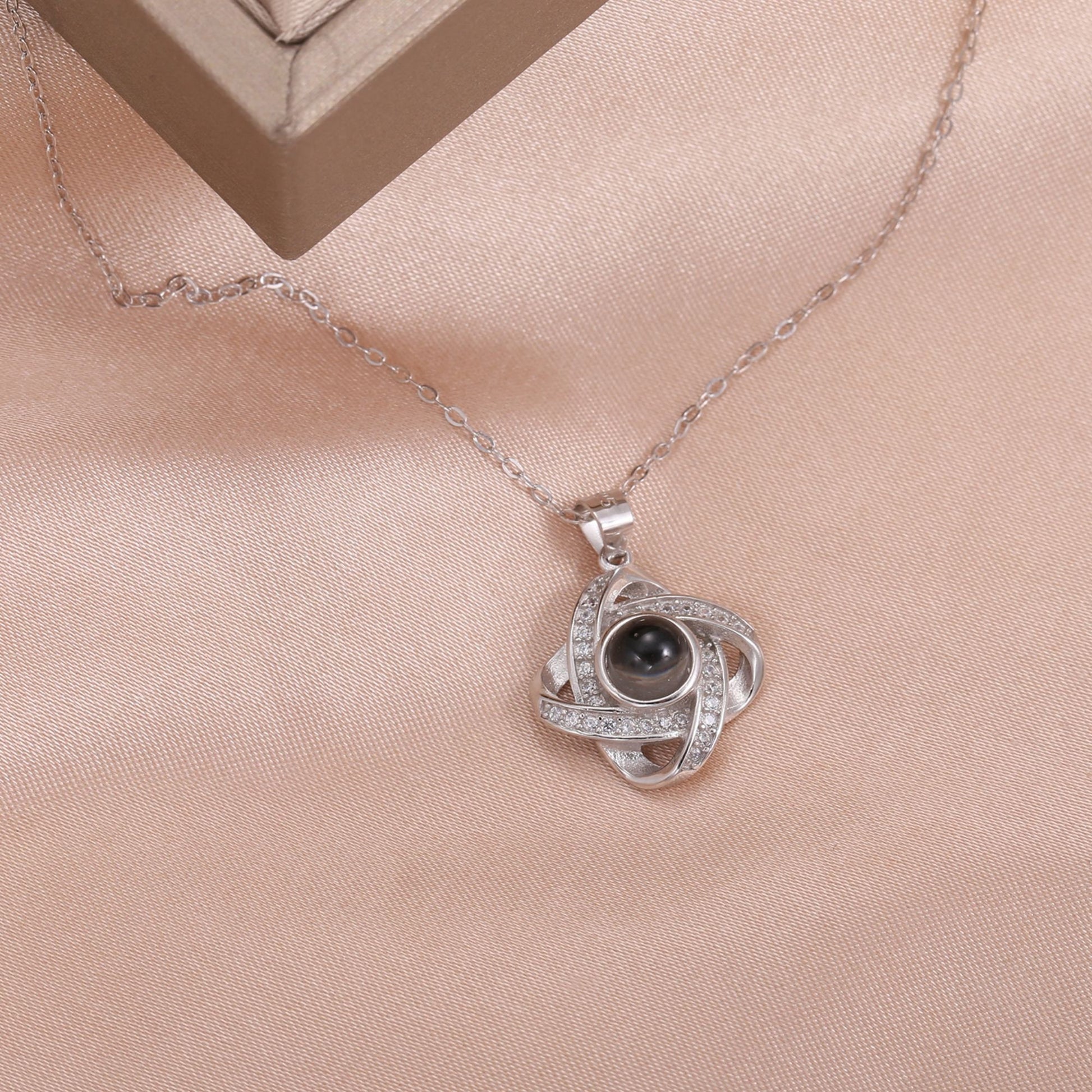 Personalized Photo Projection Necklace: Sterling Silver Cubic Zirconia Locket