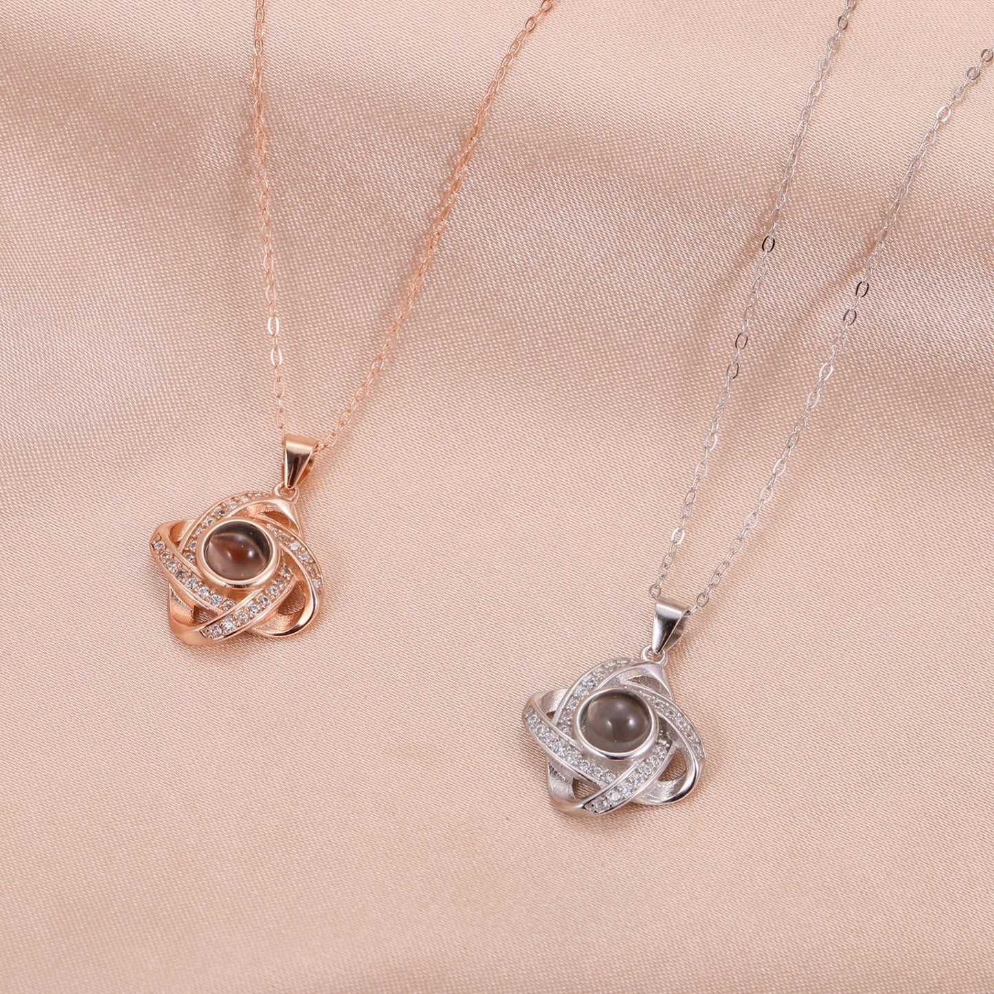 Personalized Photo Projection Necklace: Stainless Steel Cubic Zirconia Locket