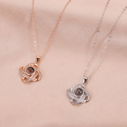 Personalized Photo Projection Necklace: Stainless Steel Cubic Zirconia Locket