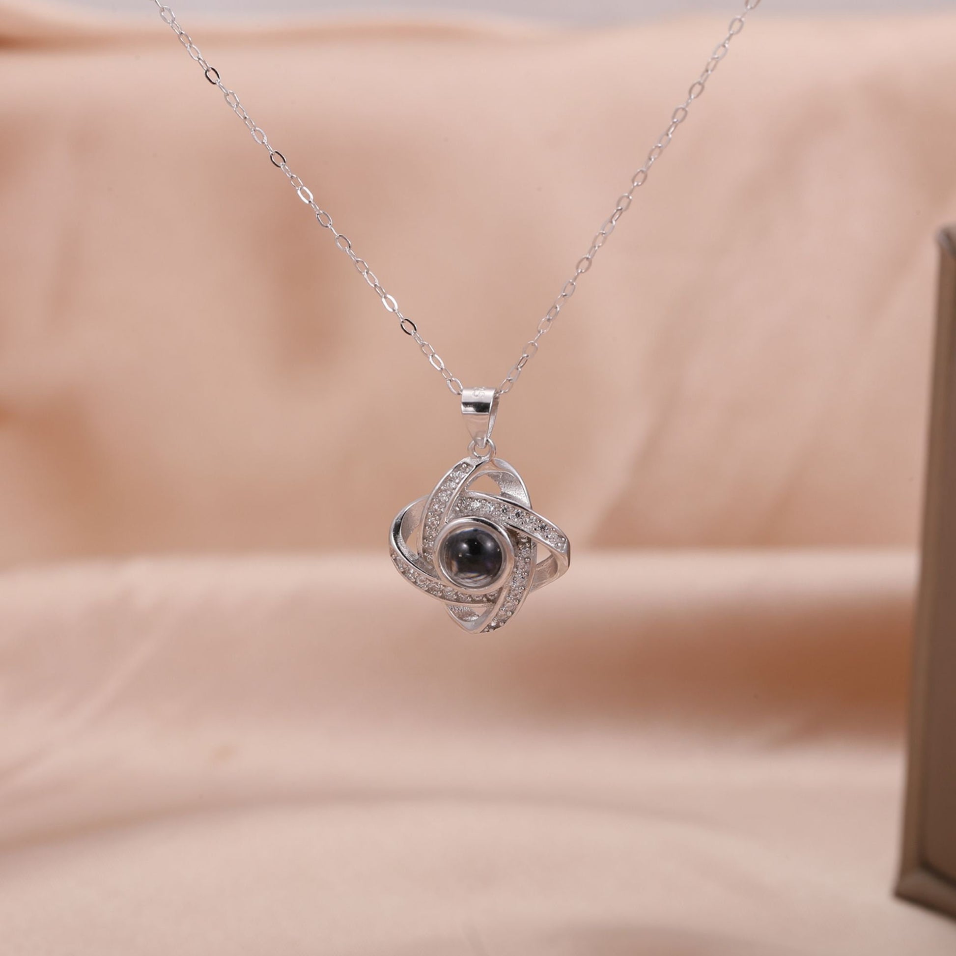 Personalized Photo Projection Necklace: Sterling Silver Cubic Zirconia Locket