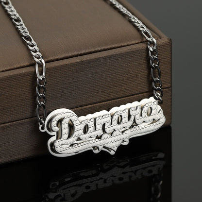 Custom Double Plated Name Necklace: Stainless Steel Figaro Chain