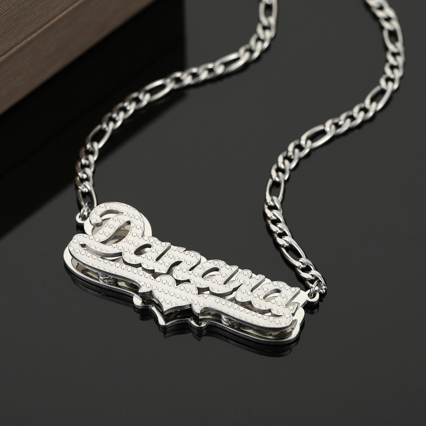 Custom Double Plated Name Necklace: Stainless Steel Figaro Chain
