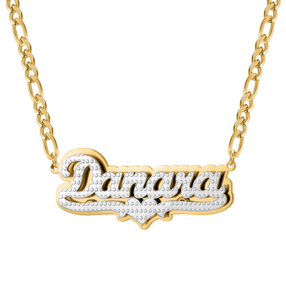 Custom Double Plated Name Necklace: Stainless Steel Figaro Chain