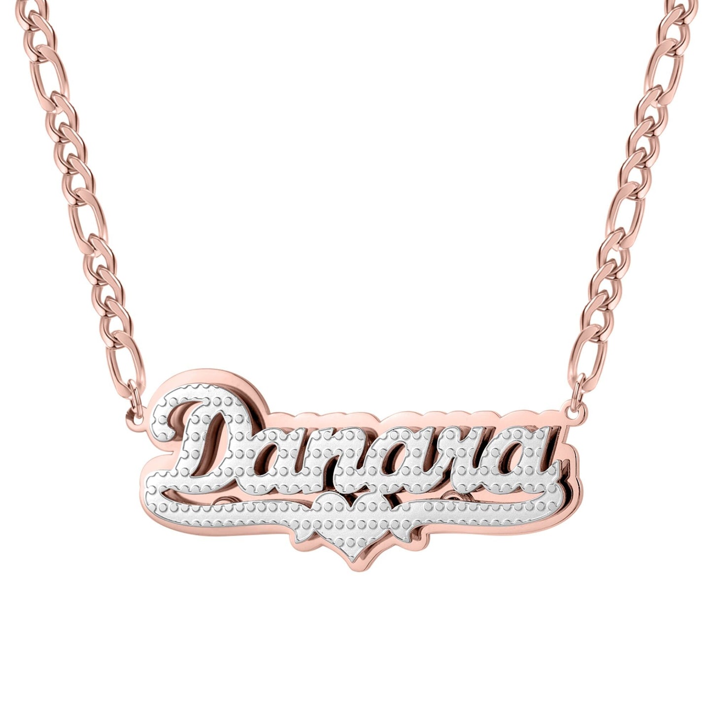 Custom Double Plated Name Necklace: Stainless Steel Figaro Chain